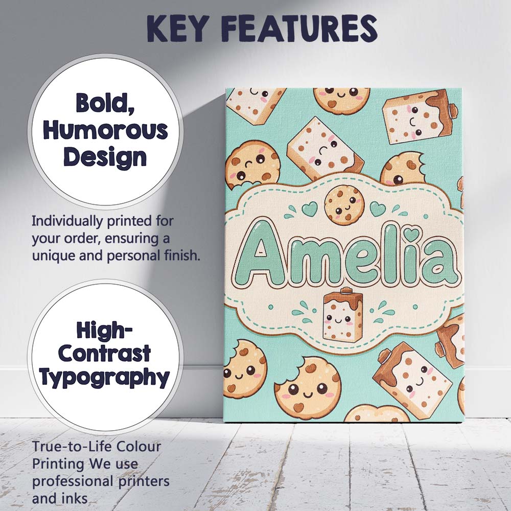 Personalised Name Cute Kawaii Cookies and Custom  Unique Gift Idea Elegant Feature Canvas Wall Art Print Decor Picture Ready to Hang