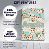 Personalised Name Cute Kawaii Cookies and Custom  Unique Gift Idea Elegant Feature Canvas Wall Art Print Decor Picture Ready to Hang