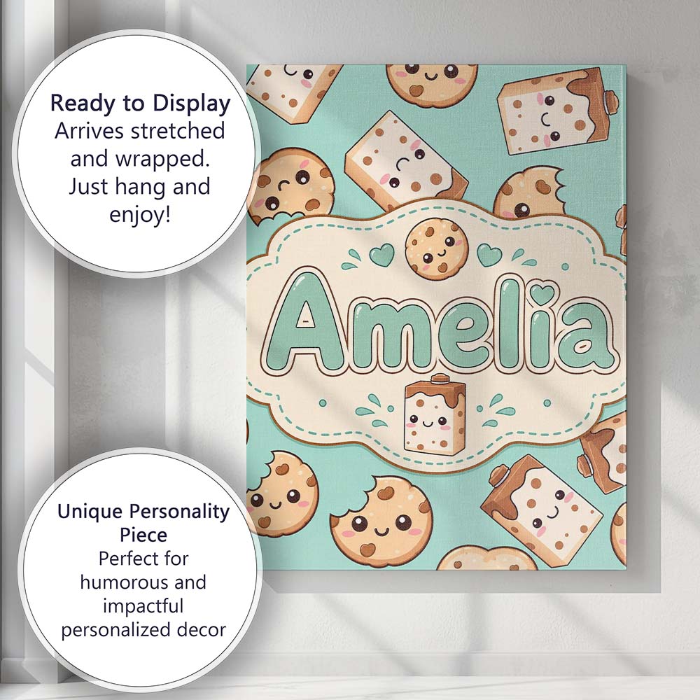 Personalised Name Cute Kawaii Cookies and Custom  Unique Gift Idea Elegant Feature Canvas Wall Art Print Decor Picture Ready to Hang