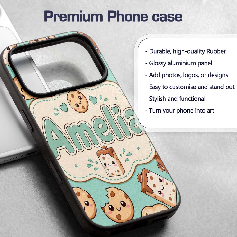 Cute Kawaii Cookies and Chocolate Milk Carton Custom Name Protective Phone Case Mobile Cover Durable Everyday Smartphone Shock Resistant