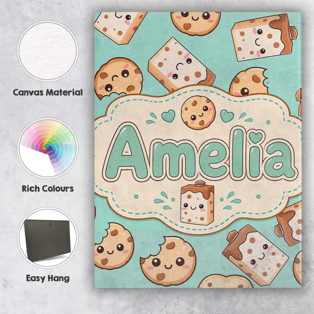 Personalised Name Cute Kawaii Cookies and Custom  Unique Gift Idea Elegant Feature Canvas Wall Art Print Decor Picture Ready to Hang