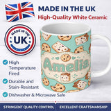 Personalized Custom Name Cute Kawaii Cookies and Chocolate Milk Carton Teal Background 11oz Ceramic Coffee Tea Mug White Large Handle