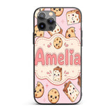 Cute Kawaii Cookies and Chocolate Milk Carton Custom Name Protective Phone Case Mobile Cover Durable Everyday Smartphone Shock Resistant
