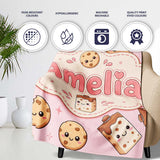Cute Kawaii Cookies and Chocolate Milk Carton Pink Background  Personalised Custom Name Super Soft Fleece Blanket Bed Sofa Throw