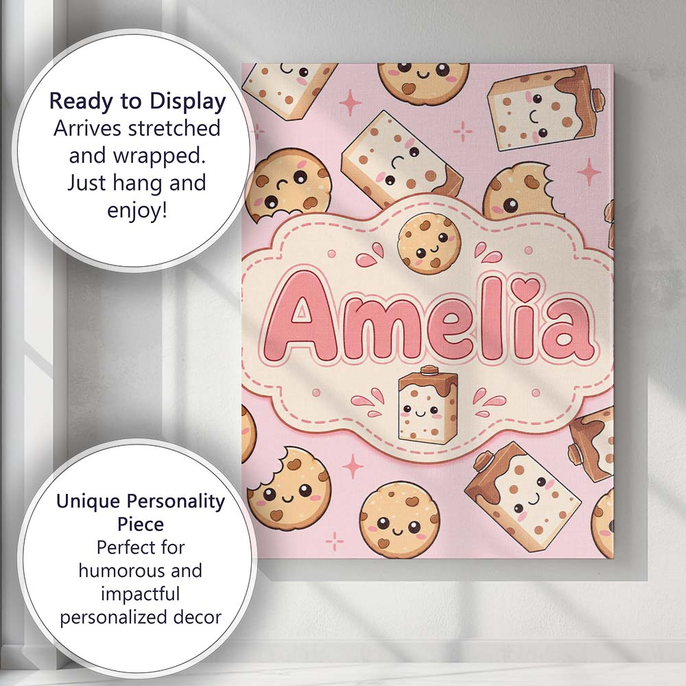 Personalised Name Cute Kawaii Cookies and Custom  Unique Gift Idea Elegant Feature Canvas Wall Art Print Decor Picture Ready to Hang