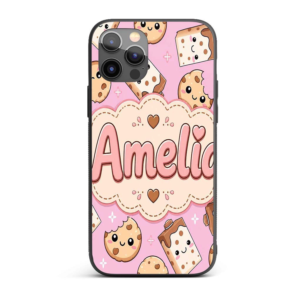Kawaii Cookies and Chocolate Milk Carton Light Custom Name Protective Phone Case Mobile Cover Durable Everyday Smartphone Shock Resistant