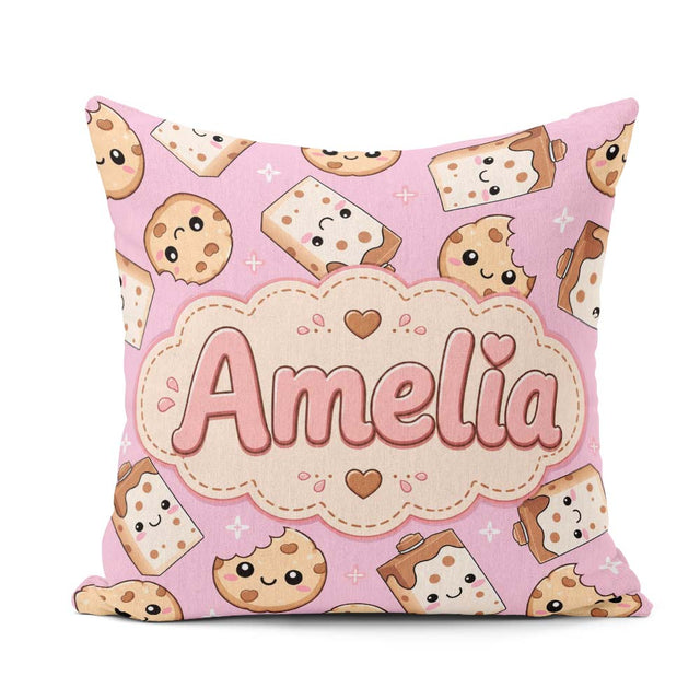 Custom Name Kawaii and Chocolate Milk Carton Light Pink Seamless Square Filled Cushion Throw Pillow Sofa Bed Home Decor Zip Washable UK Made