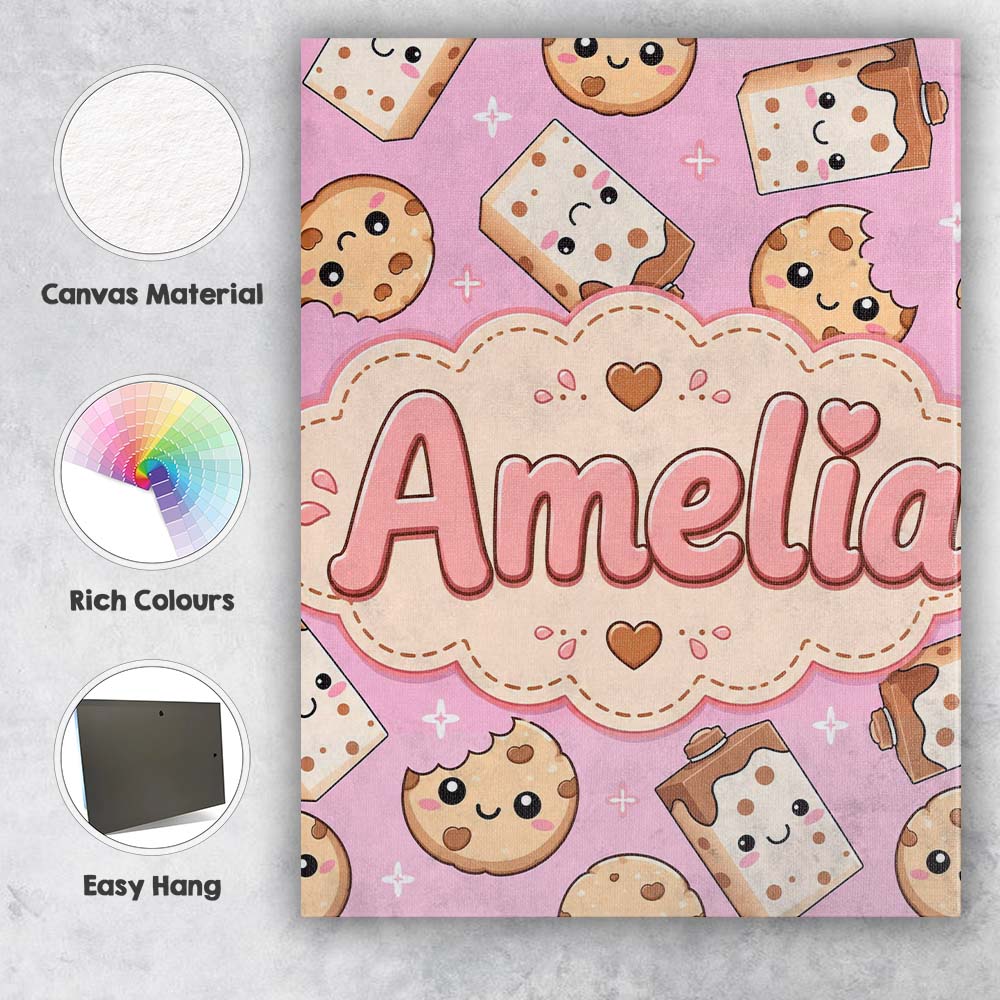 Personalised Name Kawaii Cookies and Custom Premium Decorative Design Modern Room Accent Canvas Wall Art Print Decor Picture Ready to Hang