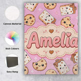 Personalised Name Kawaii Cookies and Custom Premium Decorative Design Modern Room Accent Canvas Wall Art Print Decor Picture Ready to Hang