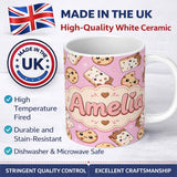 Personalized Custom Name Kawaii Cookies and Chocolate Milk Carton Light Pink Seamless 11oz Ceramic Coffee Tea Mug White Large Handle