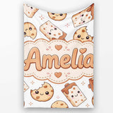 Cute Kawaii Cookies and Chocolate Milk Carton Grey Background  Personalised Custom Name Super Soft Fleece Blanket Bed Sofa Throw
