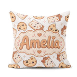 Custom Name Cute Kawaii Cookies and Milk Carton Grey Background Square Filled Cushion Throw Pillow Sofa Bed Home Decor Zip Washable UK Made