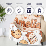 Cute Kawaii Cookies and Chocolate Milk Carton Grey Background  Personalised Custom Name Super Soft Fleece Blanket Bed Sofa Throw