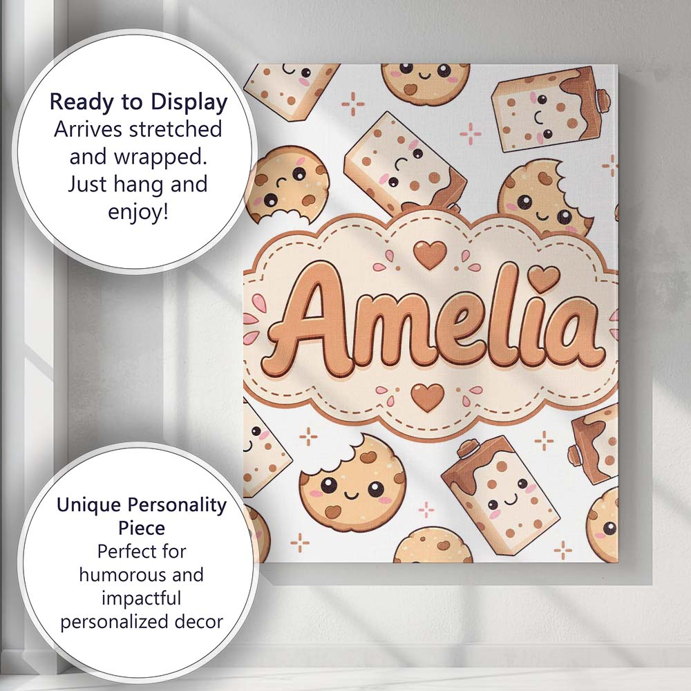 Personalised Name Cute Kawaii Cookies and Custom  Unique Gift Idea Elegant Feature Canvas Wall Art Print Decor Picture Ready to Hang