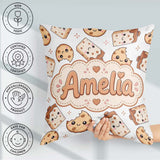 Custom Name Cute Kawaii Cookies and Milk Carton Grey Background Square Filled Cushion Throw Pillow Sofa Bed Home Decor Zip Washable UK Made