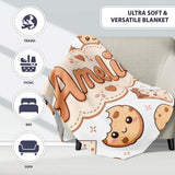 Cute Kawaii Cookies and Chocolate Milk Carton Grey Background  Personalised Custom Name Super Soft Fleece Blanket Bed Sofa Throw