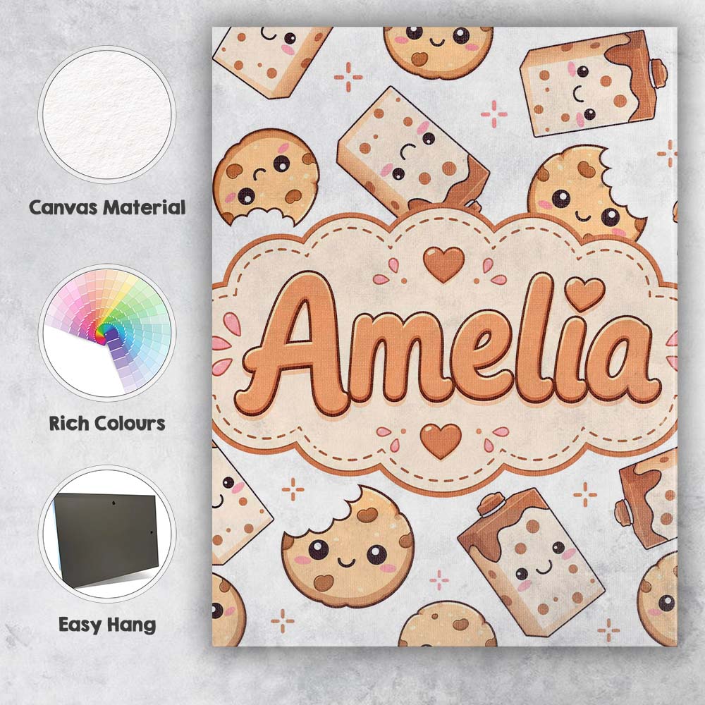 Personalised Name Cute Kawaii Cookies and Custom  Unique Gift Idea Elegant Feature Canvas Wall Art Print Decor Picture Ready to Hang