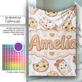 Cute Kawaii Cookies and Chocolate Milk Carton Grey Background  Personalised Custom Name Super Soft Fleece Blanket Bed Sofa Throw