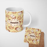 Personalized Custom Name Cute Kawaii Chocolate Milk and Cookie Characters Seamless Pattern 11oz Ceramic Coffee Tea Mug White Large Handle