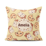 Custom Name Kawaii Chocolate Milk and Cookie Characters Seamless Square Filled Cushion Throw Pillow Sofa Bed Home Decor Zip Washable UK Made