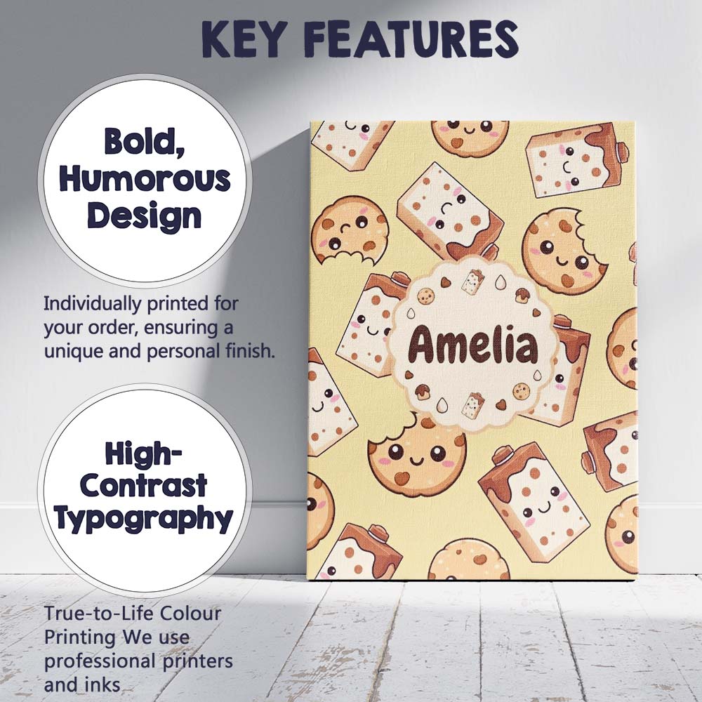 Personalised Name Cute Kawaii Chocolate Custom  Modern Room Accent Elegant Feature Canvas Wall Art Print Decor Picture Ready to Hang