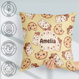 Custom Name Kawaii Chocolate Milk and Cookie Characters Seamless Square Filled Cushion Throw Pillow Sofa Bed Home Decor Zip Washable UK Made