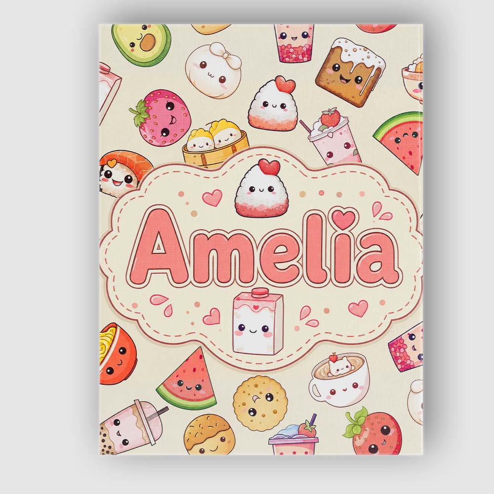 Personalised Name Cute Kawaii Food Characters Custom Unique Gift Idea Modern Room Accent Canvas Wall Art Print Decor Picture Ready to Hang