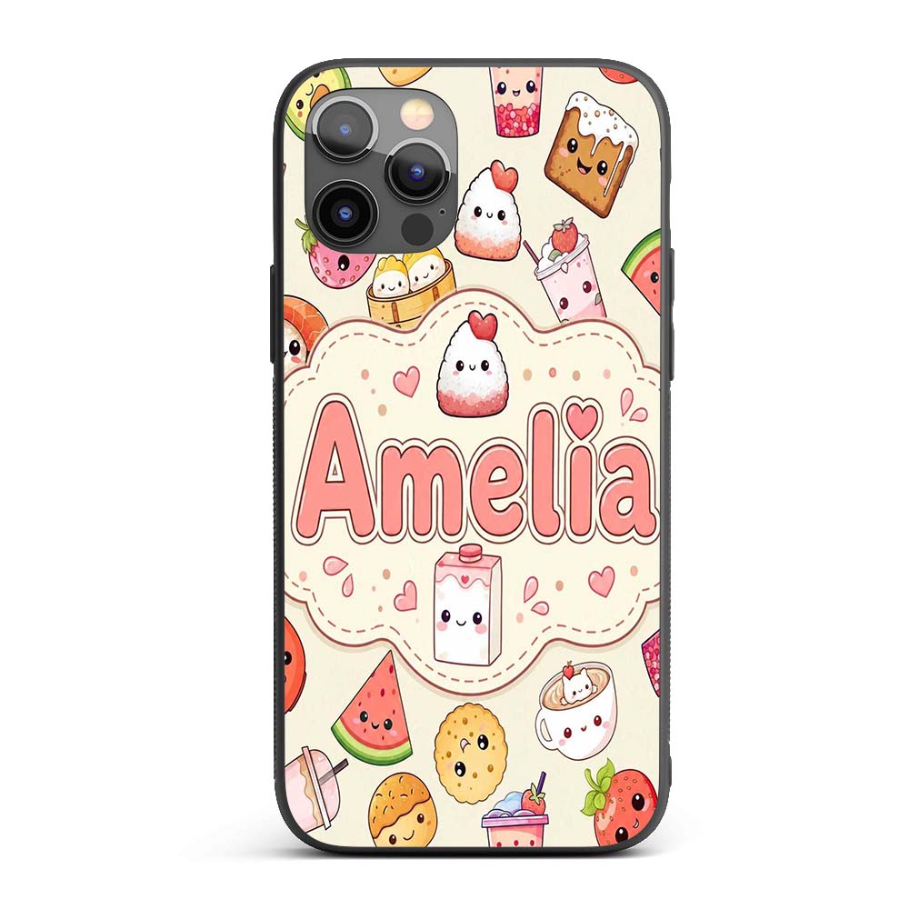 Cute Kawaii Food Characters Sushi Printed Design Custom Name Protective Phone Case Mobile Cover Durable Everyday Smartphone Shock Resistant