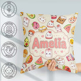 Custom Name Kawaii Food Sushi Fruit and Drinks Seamless Pattern Square Filled Cushion Throw Pillow Sofa Bed Home Decor Zip Washable UK Made