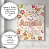 Personalised Name Cute Kawaii Food Characters Custom Unique Gift Idea Modern Room Accent Canvas Wall Art Print Decor Picture Ready to Hang