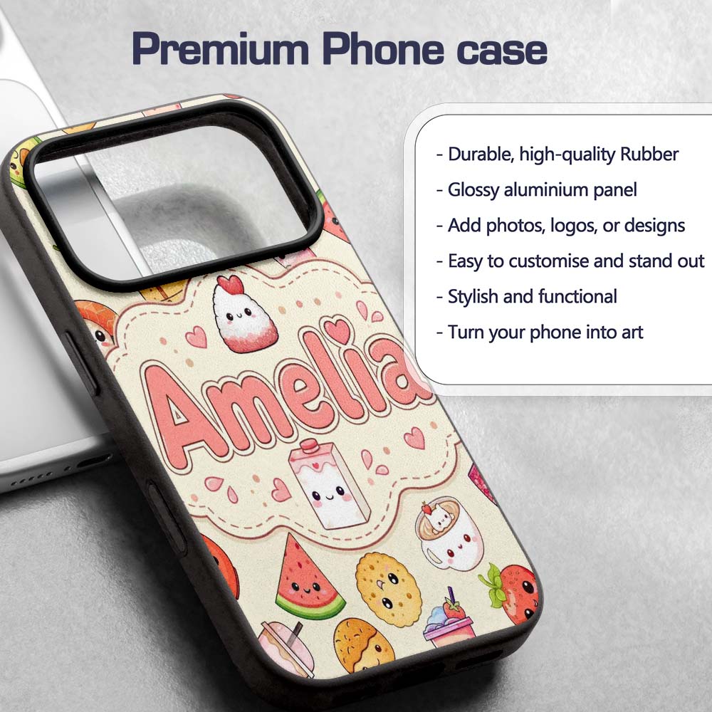 Cute Kawaii Food Characters Sushi Printed Design Custom Name Protective Phone Case Mobile Cover Durable Everyday Smartphone Shock Resistant