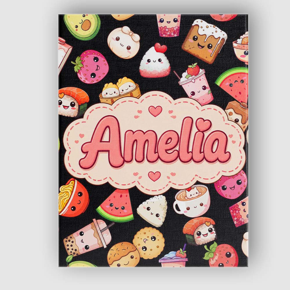 Personalised Name Cute Kawaii Food Characters Custom Unique Gift Idea Modern Room Accent Canvas Wall Art Print Decor Picture Ready to Hang