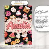 Cute Kawaii Food Characters on Black Background Seamless Pattern  Personalised Custom Name Super Soft Fleece Blanket Bed Sofa Throw