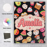 Personalised Name Cute Kawaii Food Characters Custom Unique Gift Idea Modern Room Accent Canvas Wall Art Print Decor Picture Ready to Hang