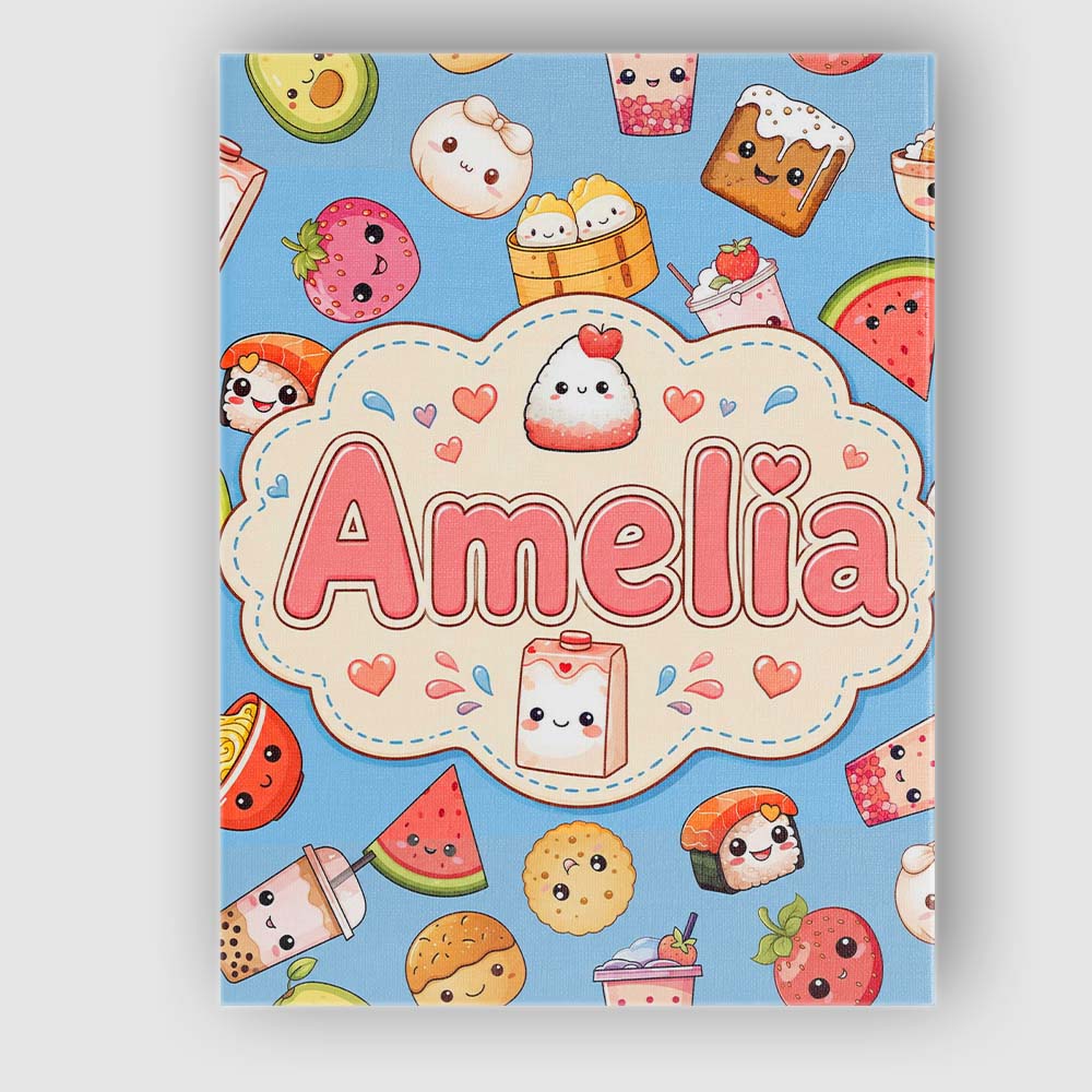 Personalised Name Cute Kawaii Food Characters Custom Unique Gift Idea Modern Room Accent Canvas Wall Art Print Decor Picture Ready to Hang