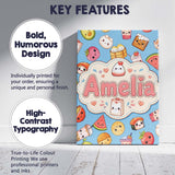Personalised Name Cute Kawaii Food Characters Custom Unique Gift Idea Modern Room Accent Canvas Wall Art Print Decor Picture Ready to Hang