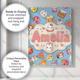 Personalised Name Cute Kawaii Food Characters Custom Unique Gift Idea Modern Room Accent Canvas Wall Art Print Decor Picture Ready to Hang