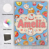 Personalised Name Cute Kawaii Food Characters Custom Unique Gift Idea Modern Room Accent Canvas Wall Art Print Decor Picture Ready to Hang