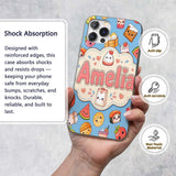 Cute Kawaii Food Characters on Blue Background Custom Name Protective Phone Case Mobile Cover Durable Everyday Smartphone Shock Resistant