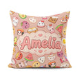 Custom Name Food Characters on Peach Background Seamless Pattern Square Filled Cushion Throw Pillow Sofa Bed Home Decor Zip Washable UK Made