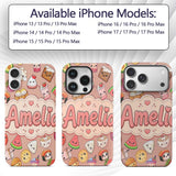 Cute Kawaii Food Characters on Peach Background Custom Name Protective Phone Case Mobile Cover Durable Everyday Smartphone Shock Resistant