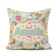 Custom Name Cute Kawaii Food Characters on Mint Green Background Square Filled Cushion Throw Pillow Sofa Bed Home Decor Zip Washable UK Made