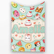 Cute Kawaii Food Characters on Mint Green Background Seamless  Personalised Custom Name Super Soft Fleece Blanket Bed Sofa Throw