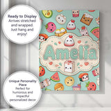 Personalised Name Cute Kawaii Food Characters Custom Unique Gift Idea Modern Room Accent Canvas Wall Art Print Decor Picture Ready to Hang