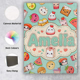 Personalised Name Cute Kawaii Food Characters Custom Unique Gift Idea Modern Room Accent Canvas Wall Art Print Decor Picture Ready to Hang