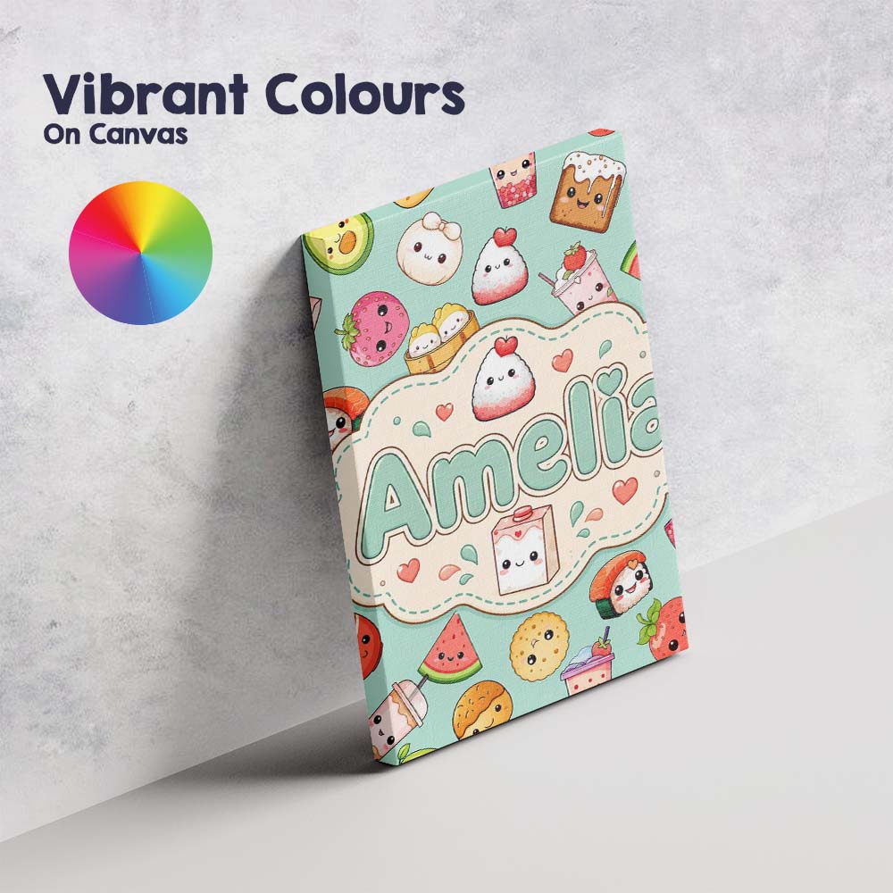 Personalised Name Cute Kawaii Food Characters Custom Unique Gift Idea Modern Room Accent Canvas Wall Art Print Decor Picture Ready to Hang
