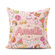 Custom Name Cute Kawaii Food Characters on Light Pink Background Square Filled Cushion Throw Pillow Sofa Bed Home Decor Zip Washable UK Made