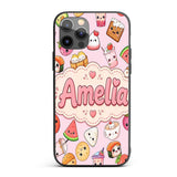 Cute Kawaii Food Characters on Printed Design Custom Name Protective Phone Case Mobile Cover Durable Everyday Smartphone Shock Resistant