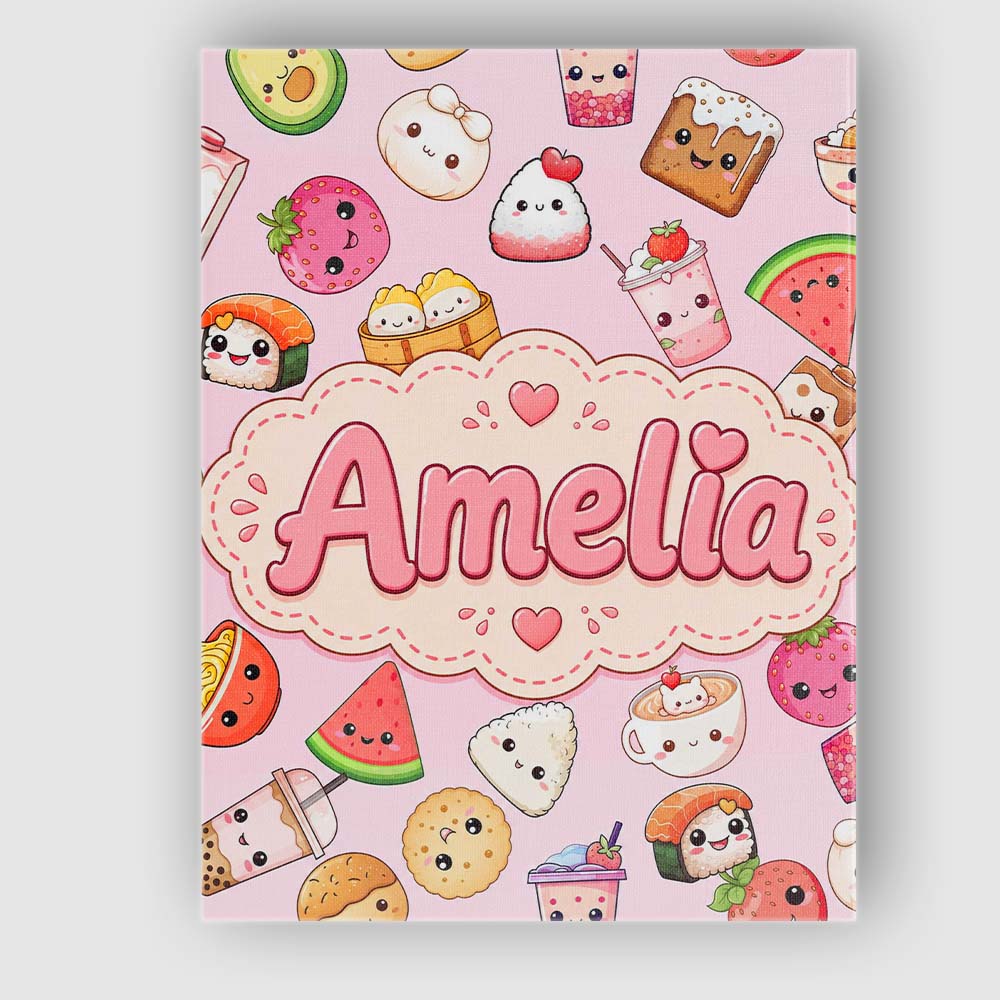 Personalised Name Cute Kawaii Food Characters Custom Unique Gift Idea Modern Room Accent Canvas Wall Art Print Decor Picture Ready to Hang