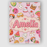 Personalised Name Cute Kawaii Food Characters Custom Unique Gift Idea Modern Room Accent Canvas Wall Art Print Decor Picture Ready to Hang